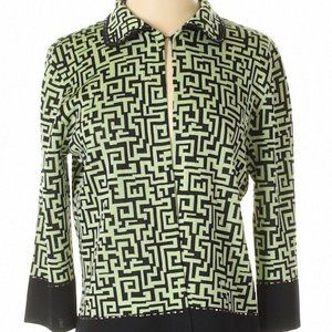 MING WANG Lime & Black Maze-Pattern Beaded-Collar Cardigan Size S